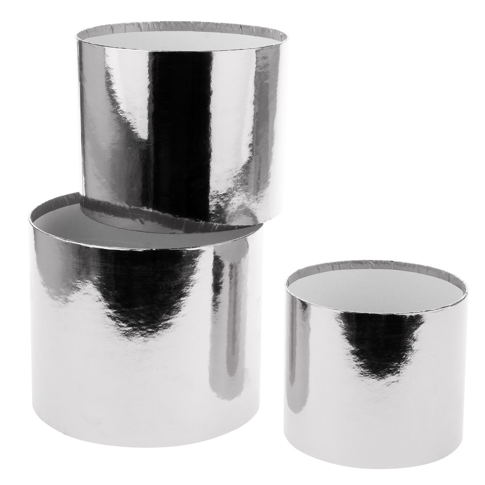 Коробка шляпная "Металлик", D20xH17 см - D15xH13 см, набор (3 шт), без крышки Серебряный