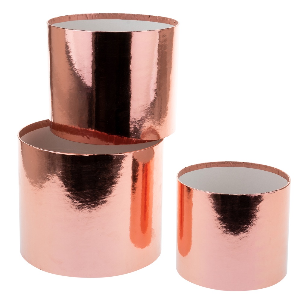 Коробка шляпная "Металлик", D20xH17 см - D15xH13 см, набор (3 шт), без крышки Розовый