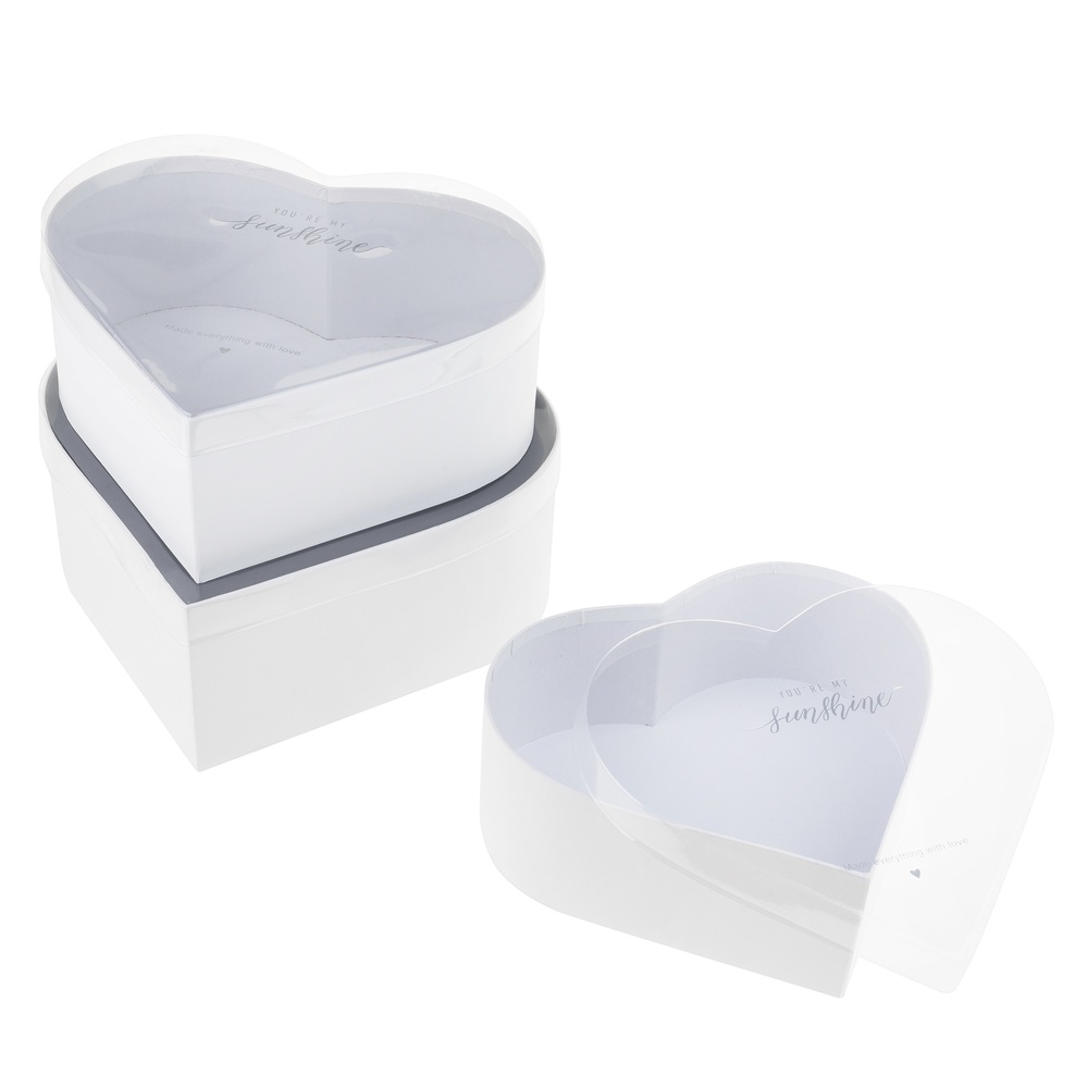 Коробка подарочная "Сердце", 28x25xH11 см - 23x21xH8,5 см, набор (3 шт) Белый