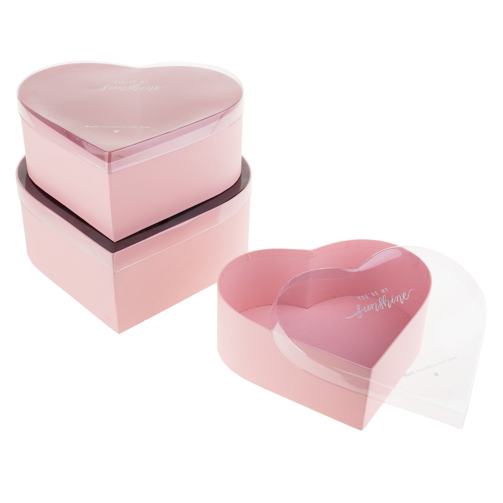 Коробка подарочная "Сердце", 28x25xH11 см - 23x21xH8,5 см, набор (3 шт) Розовый