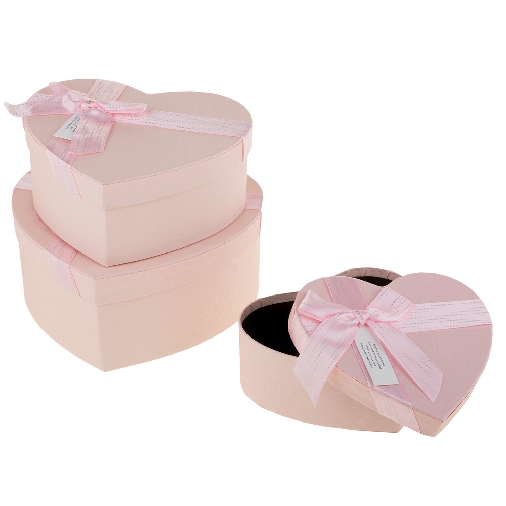 Коробка подарочная "Сердце с бантом", 22x20xH9 см - 16x14xH6 см, набор (3 шт) Розовый