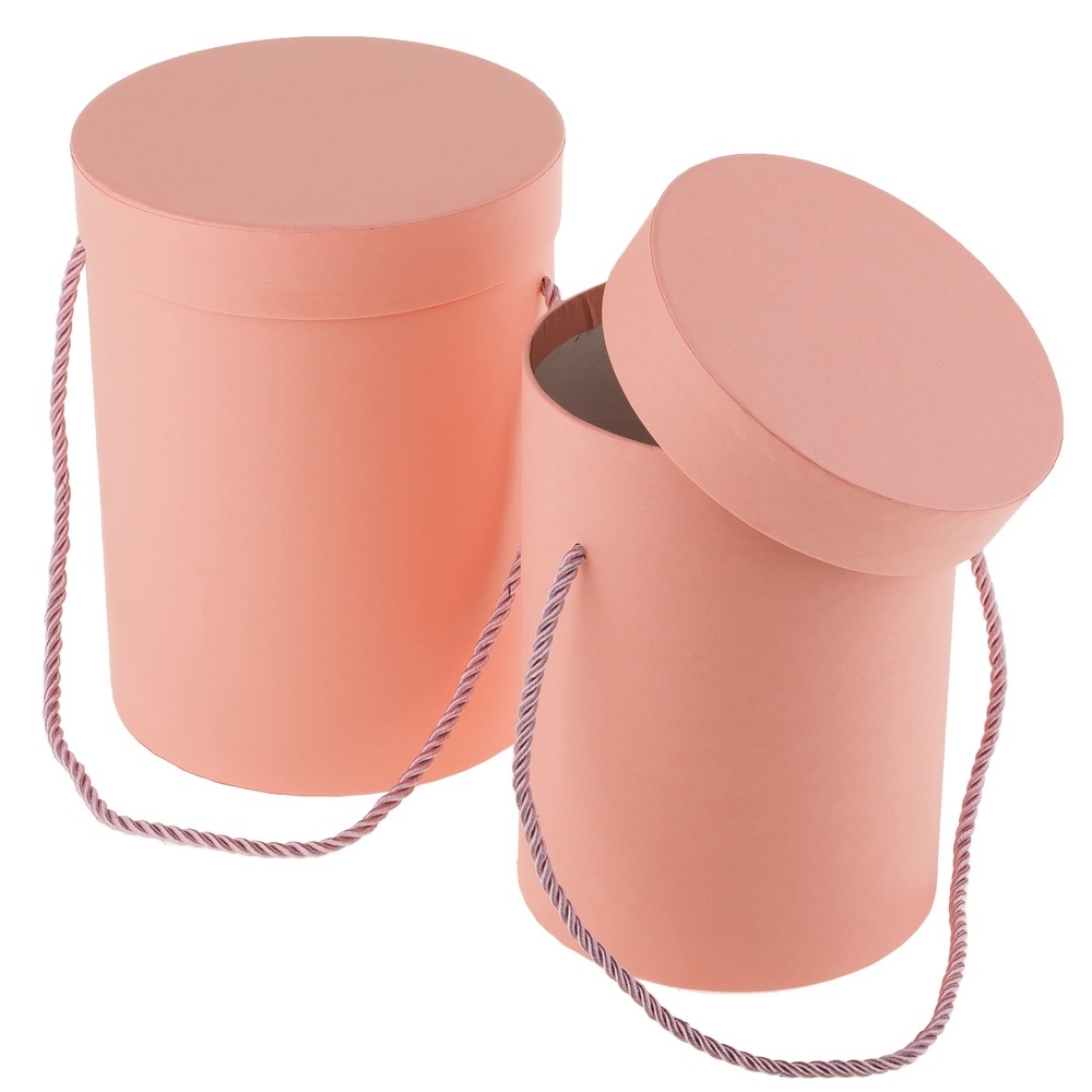 Коробка шляпная, D15xH20 см, D13xH18 см, набор (2 шт), с ручкой Персиковый