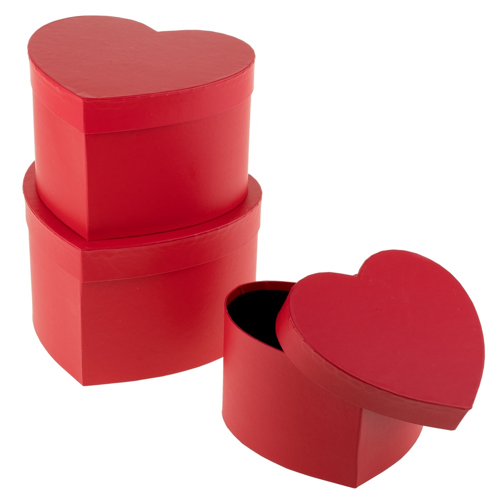 Коробка подарочная "Сердце", 22x20xH14 см - 18x16xH11 см, набор (3 шт) Красный