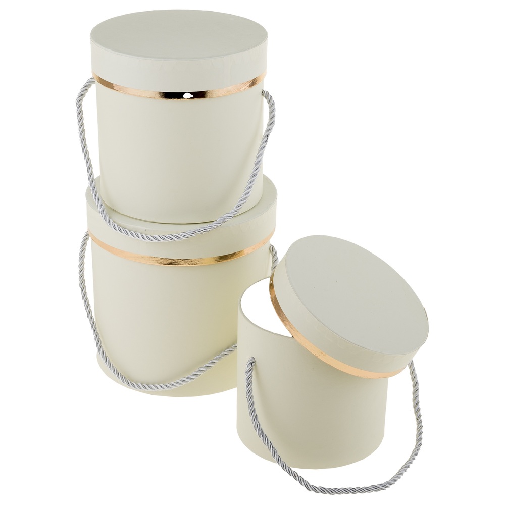 Коробка шляпная "Style", D15xH15 см - D12xH11 см, набор (3 шт), с ручкой Кремовый