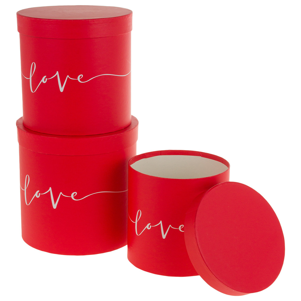 Коробка шляпная "Love", D20,5xH20 см, D18,5xH18 см, D16,5xH16 см, набор (3 шт), с крышкой Красный