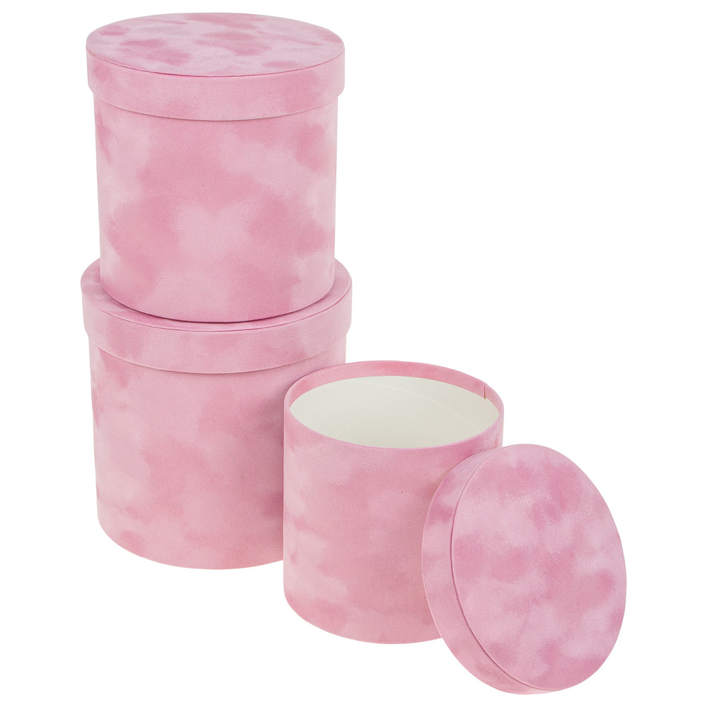 Коробка шляпная (бархат), D19,5xH19 см - D15,5xH15 см, набор (3 шт) Розовый