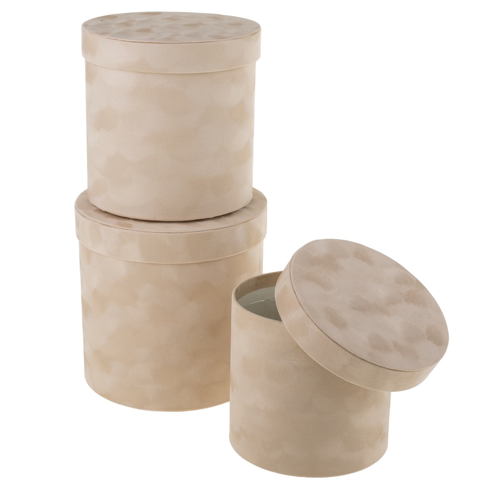 Коробка шляпная (бархат), D19,5xH19 см - D15,5xH15 см, набор (3 шт) Бежевый