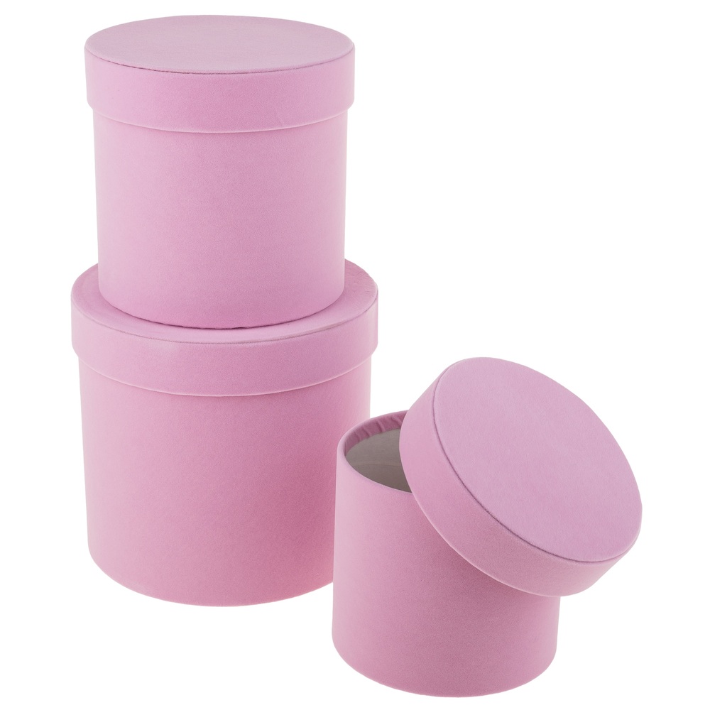 Коробка шляпная (бархат), D18xH17 см - D13xH12 см, набор (3 шт) Розовый