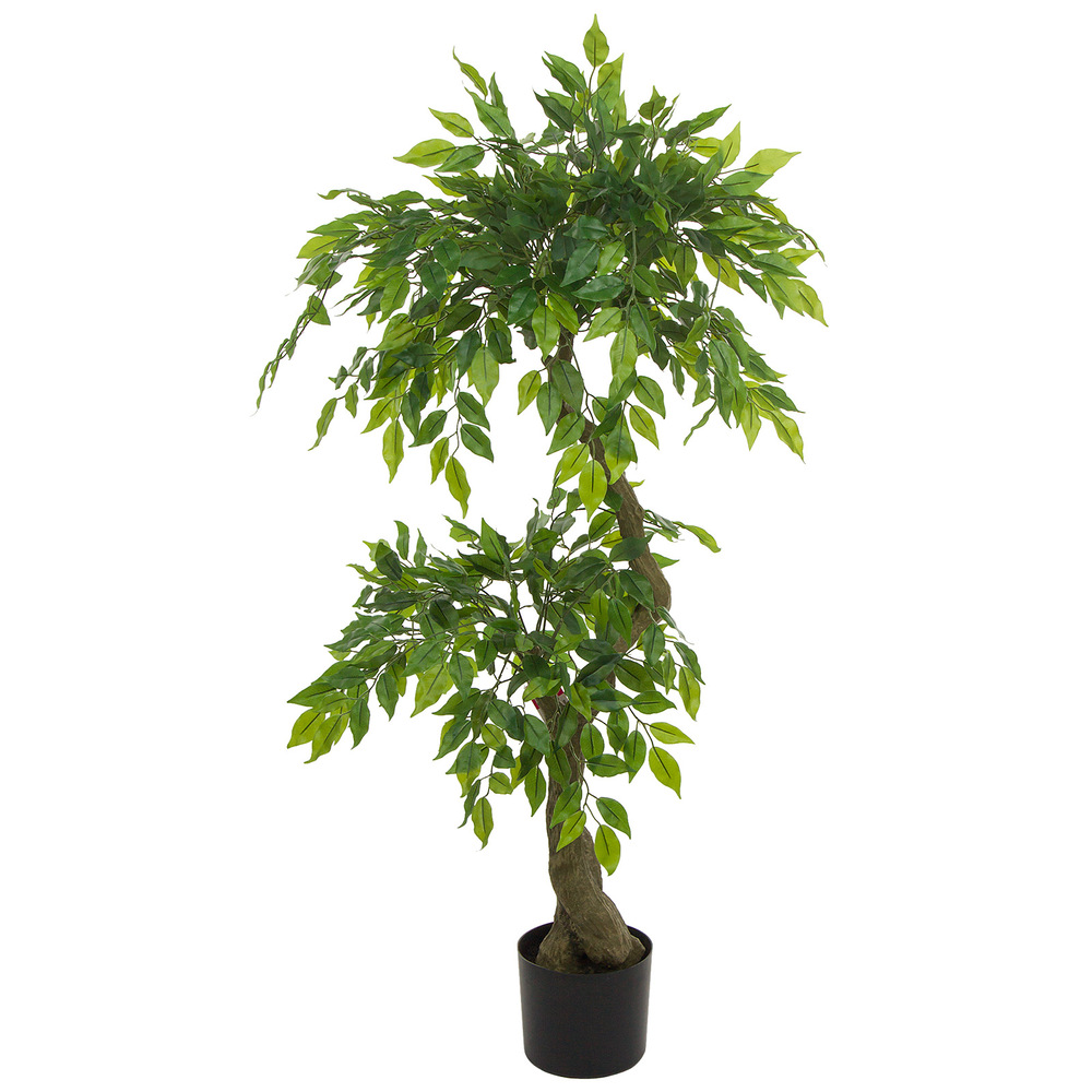 Дерево искусственное в кашпо "Фикус Бенджамина", Н120 см, 2 головы, 744 листа Зеленый