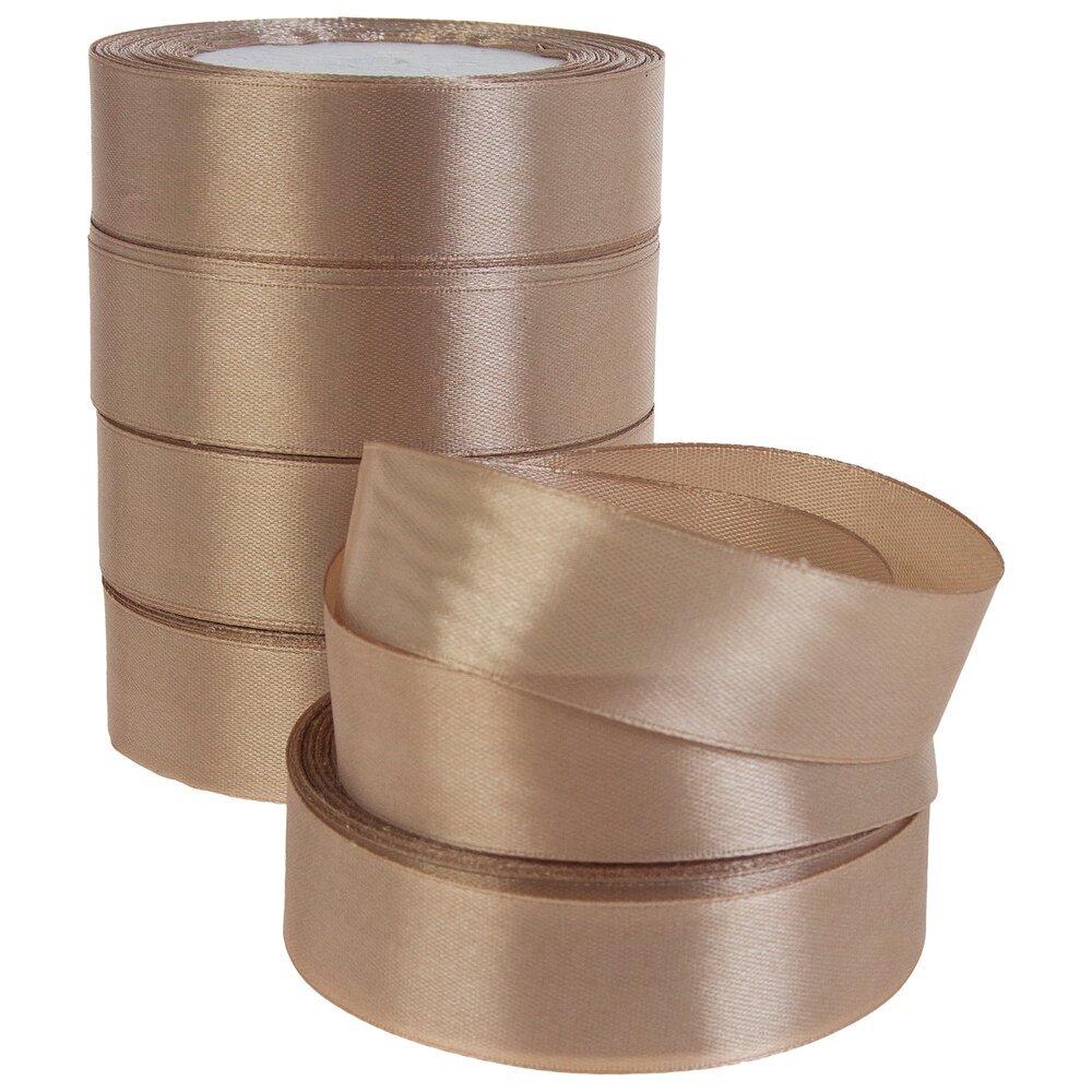 Лента атлас, 25 ммx25 ярд, набор (5 шт) Темно-бежевый