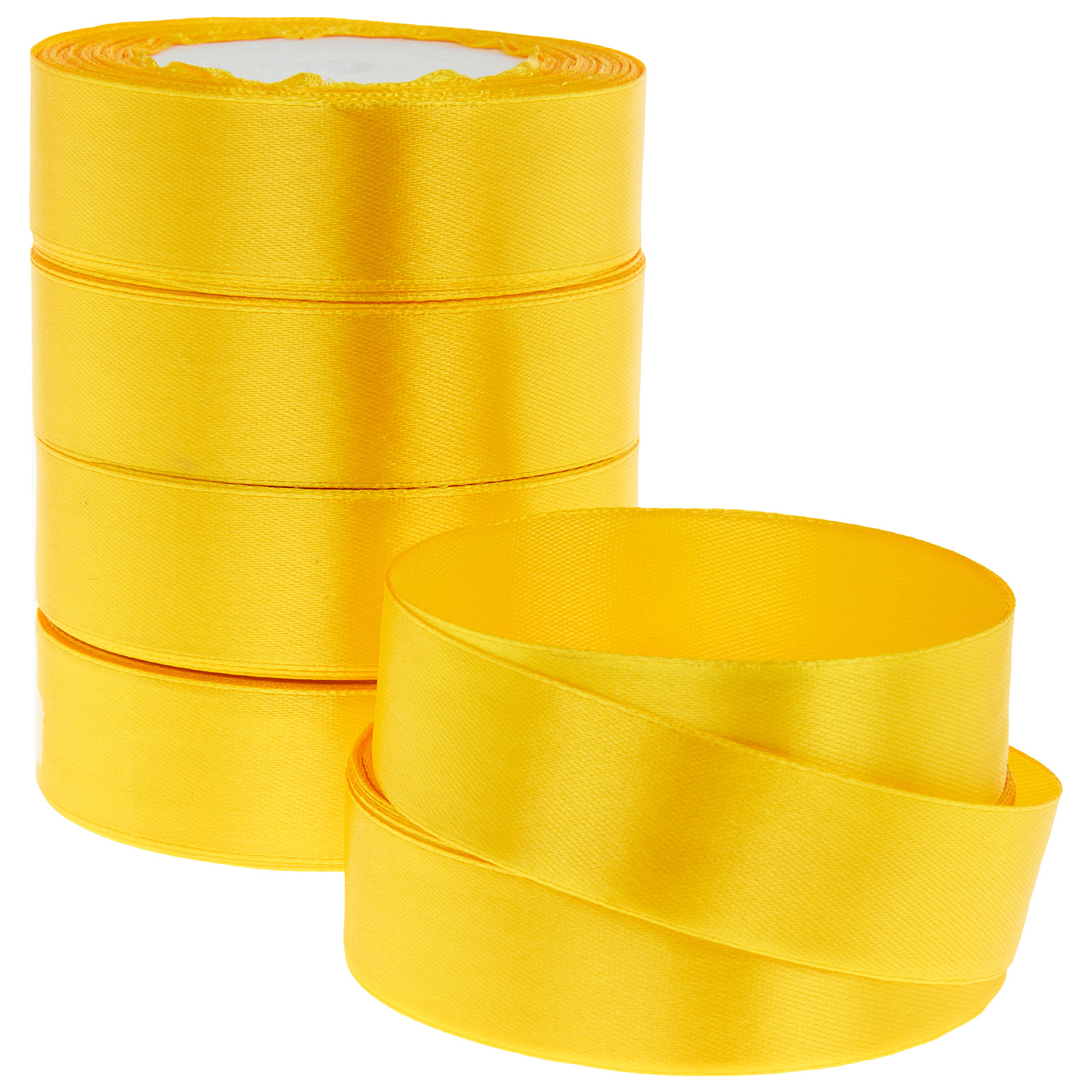 Лента атлас, 25 ммx25 ярд, набор (5 шт) Темно-желтый