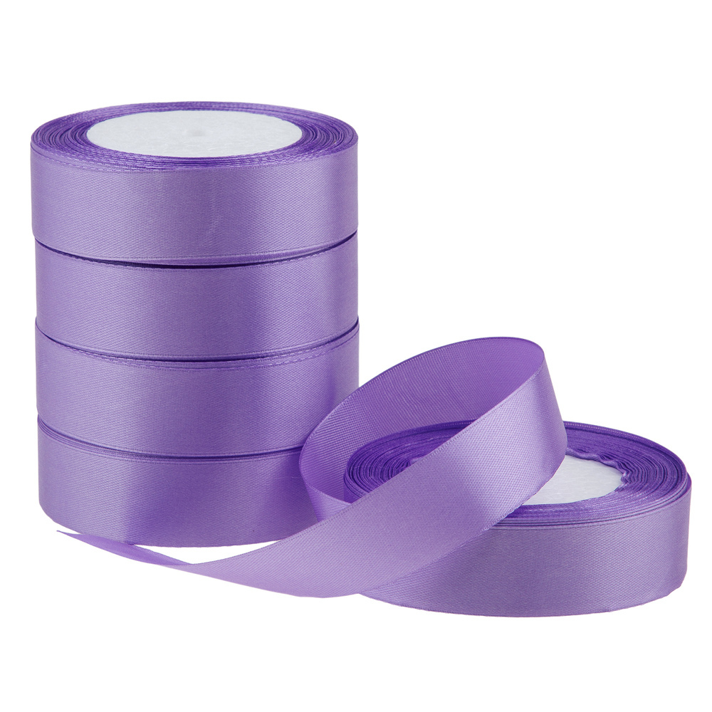 Лента атлас, 25 ммx25 ярд, набор (5 шт) Темно-сиреневый