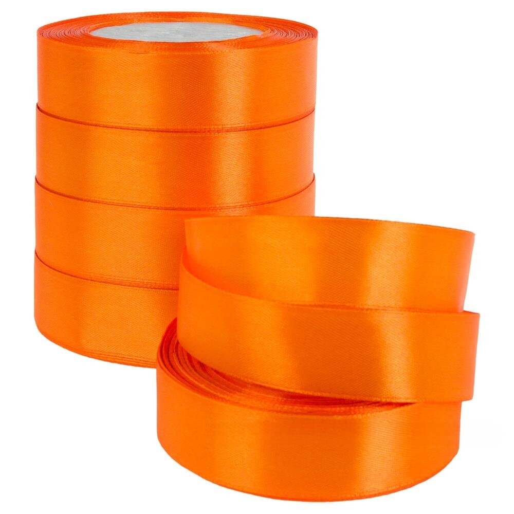 Лента атлас, 25 ммx25 ярд, набор (5 шт) Оранжевый