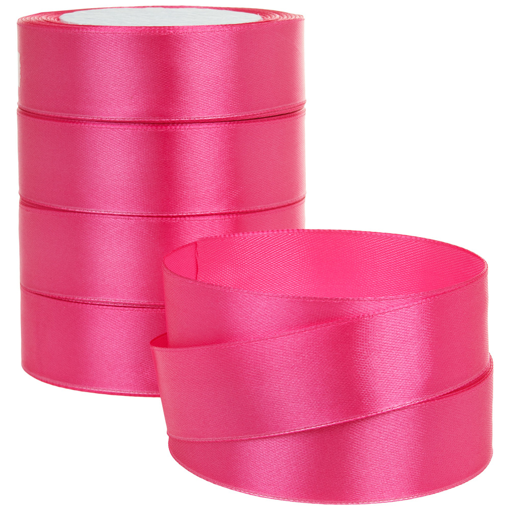 Лента атлас, 25 ммx25 ярд, набор (5 шт) Фуксия
