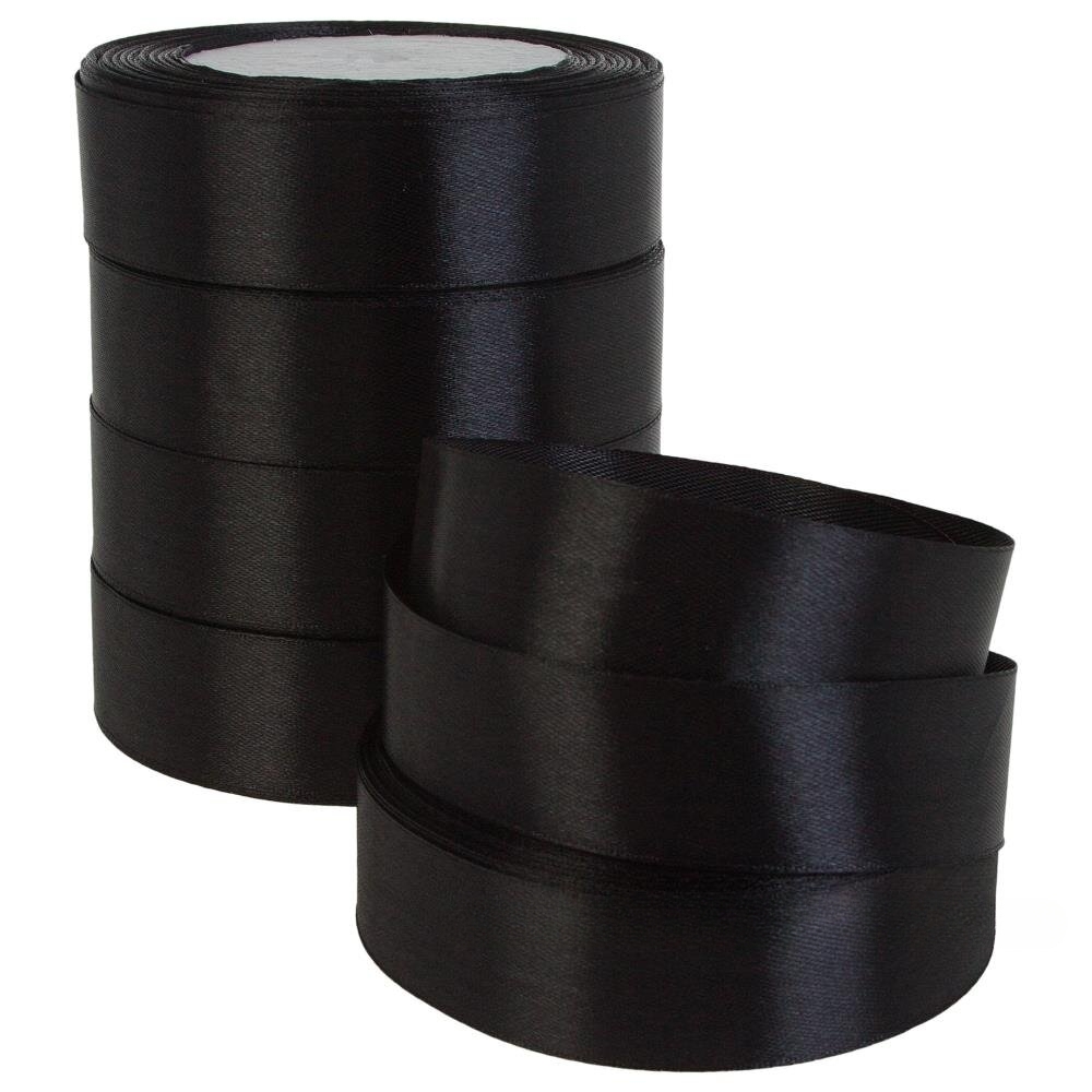 Лента атлас, 25 ммx25 ярд, набор (5 шт) Черный