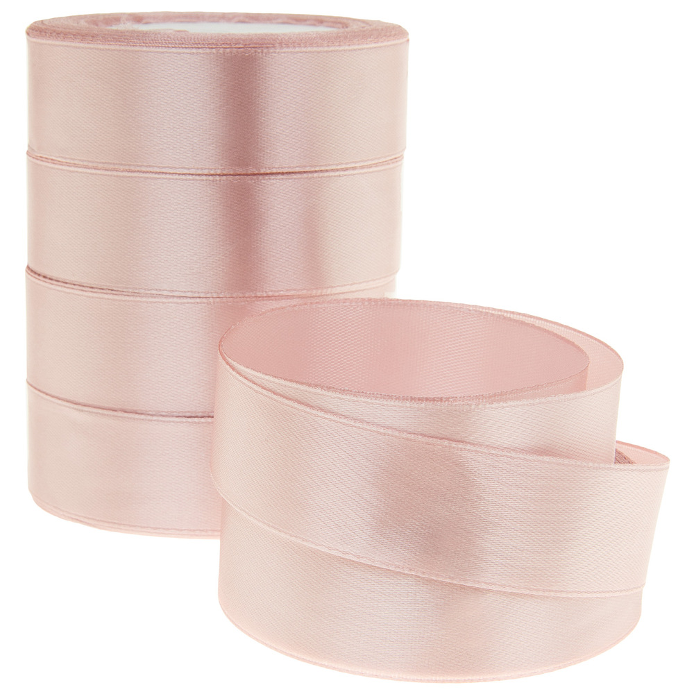 Лента атлас, 25 ммx25 ярд, набор (5 шт) Пудровый-розовый