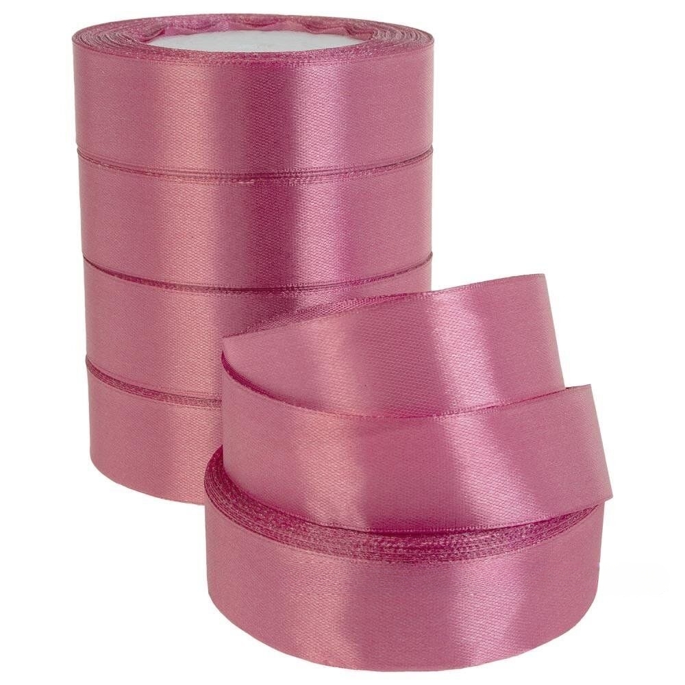 Лента атлас, 25 ммx25 ярд, набор (5 шт) Пыльно-розовый