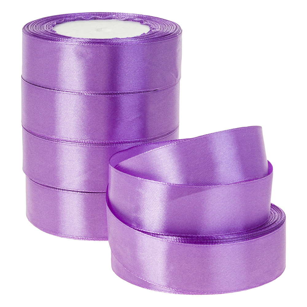 Лента атлас, 25 ммx25 ярд, набор (5 шт) Светло-фиолетовый