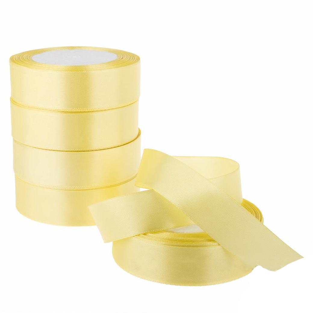 Лента атлас, 25 ммx25 ярд, набор (5 шт) Светло-желтый