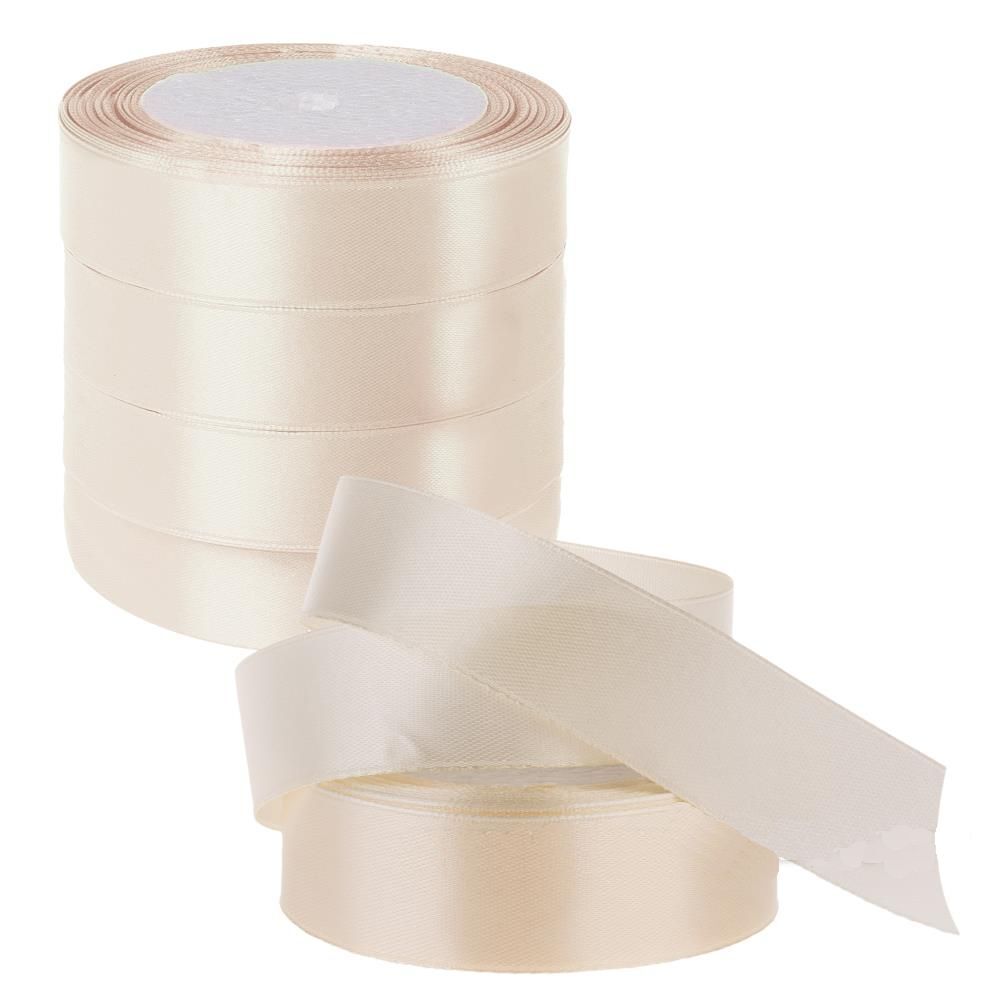 Лента атлас, 25 ммx25 ярд, набор (5 шт) Кремовый