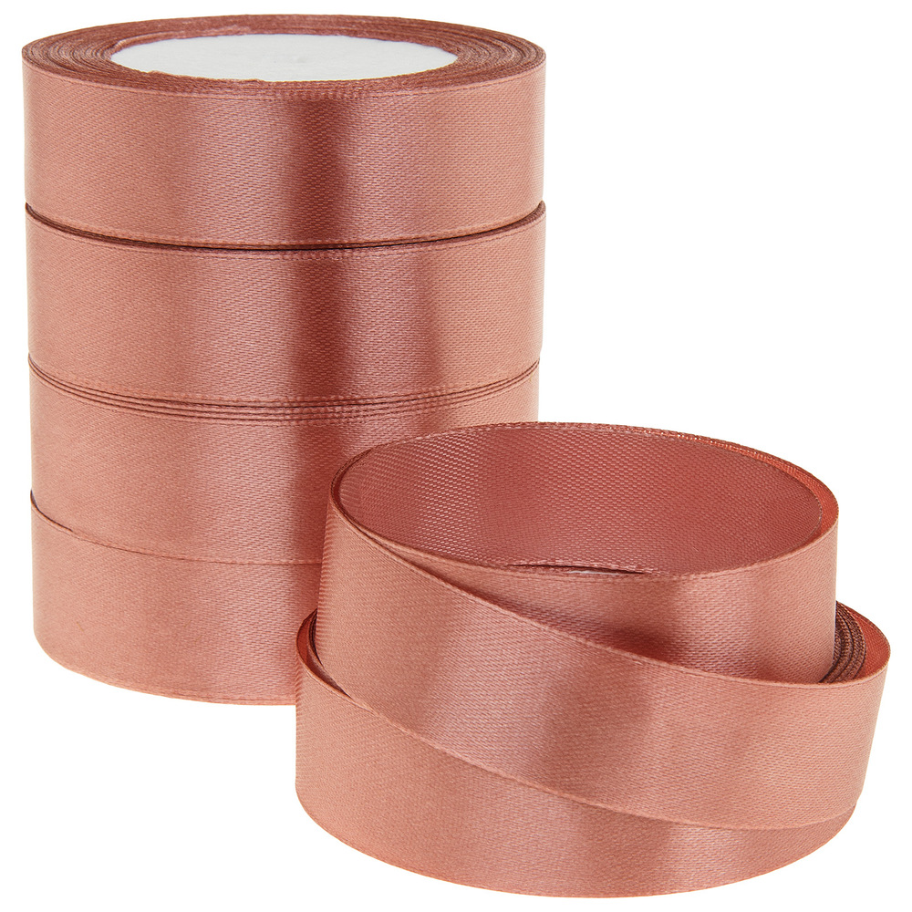 Лента атлас, 25 ммx25 ярд, набор (5 шт) Пыльно-розовый