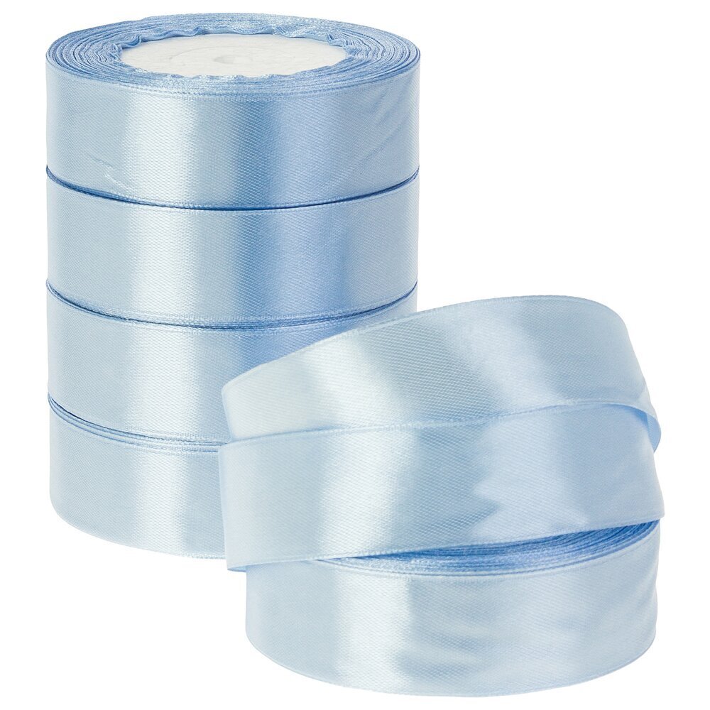 Лента атлас, 25 ммx25 ярд, набор (5 шт) Светло-голубой