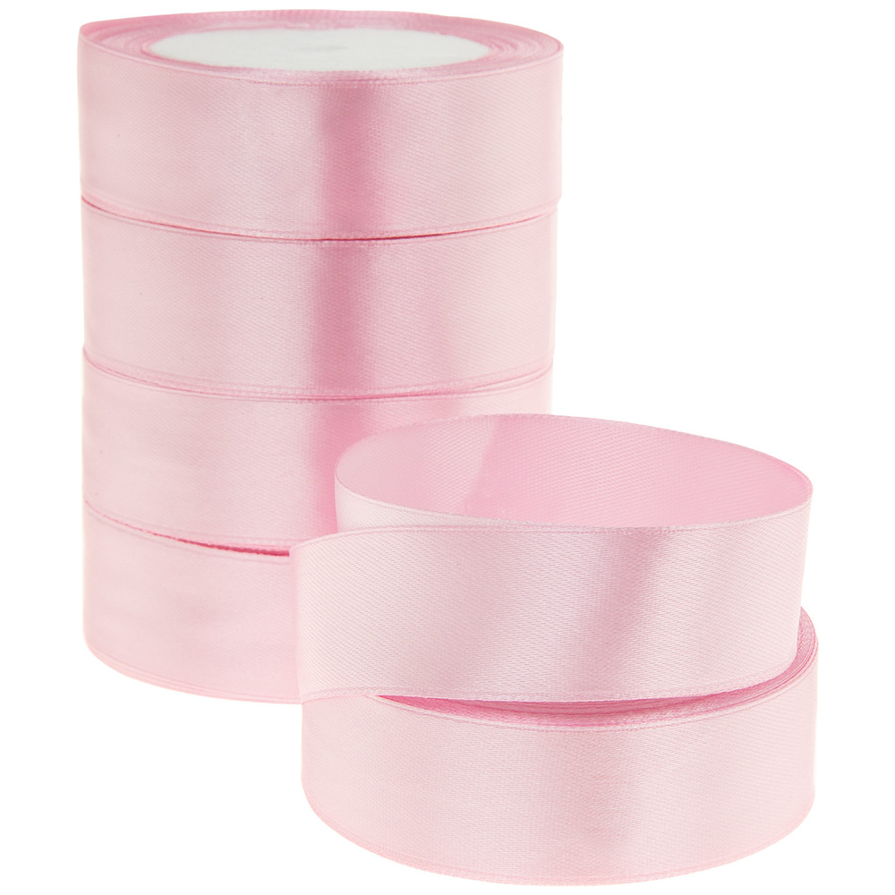 Лента атлас, 25 ммx25 ярд, набор (5 шт) Розовый-сиреневый