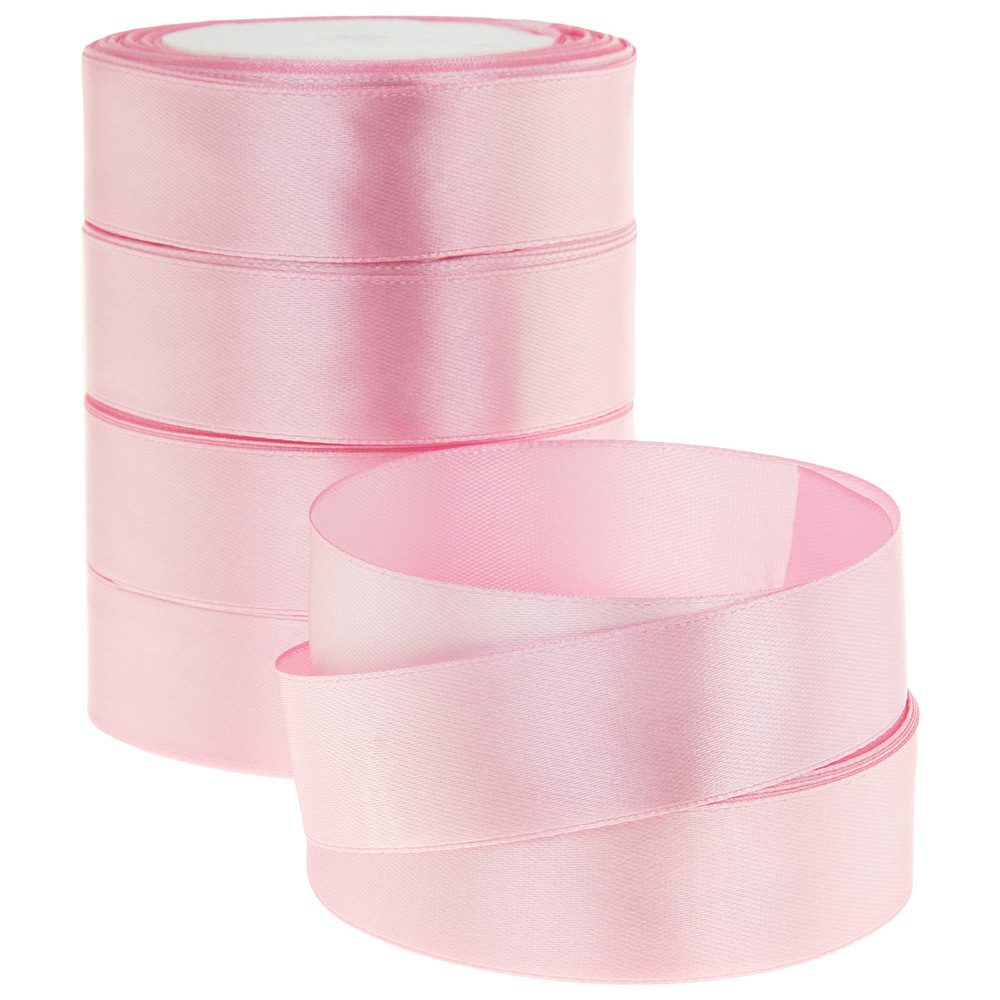 Лента атлас, 25 ммx25 ярд, набор (5 шт) Розовый
