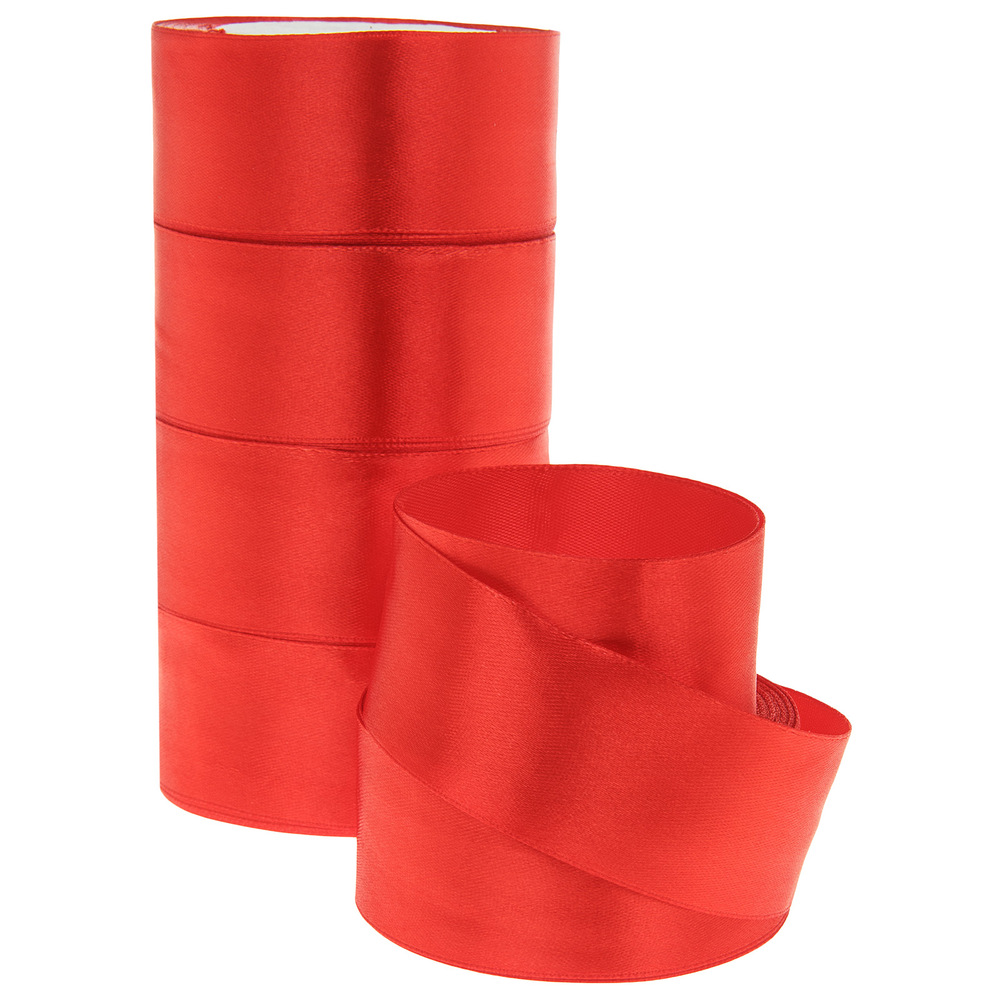 Лента атлас, 40 ммx25 ярд, набор (5 шт) Красный