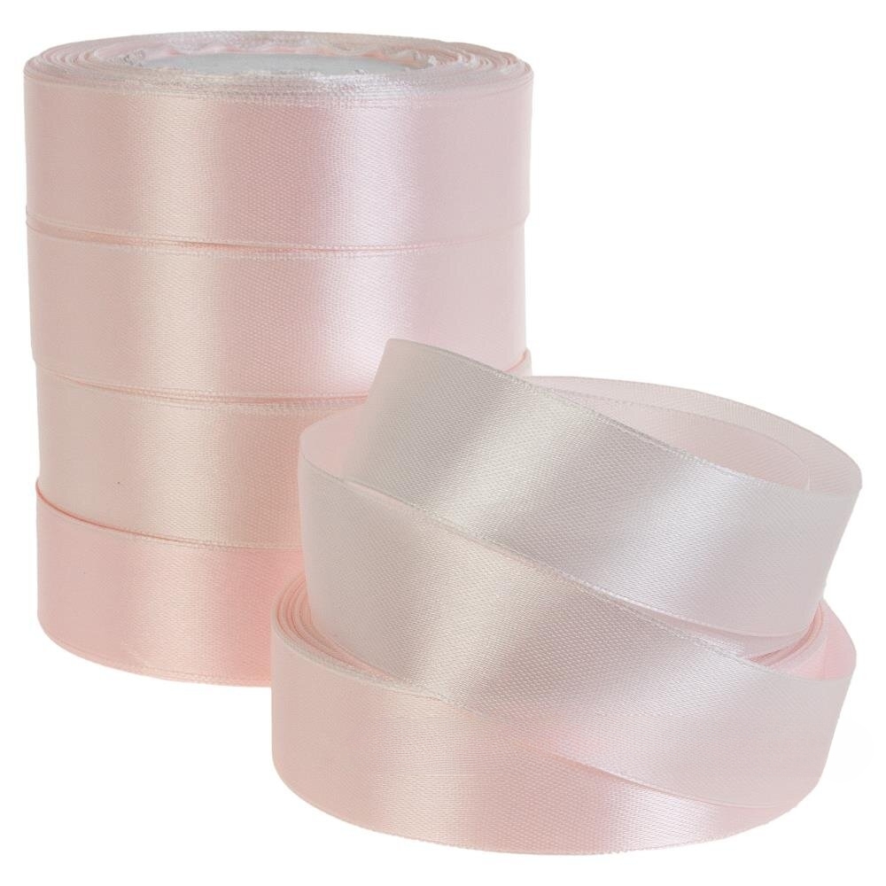 Лента атлас, 25 ммx25 ярд, набор (5 шт) Белый-розовый