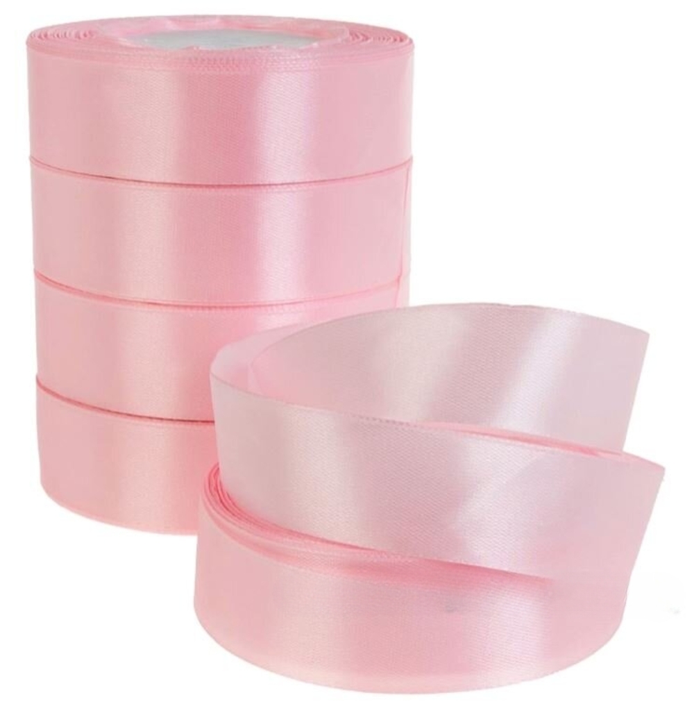 Лента атлас, 25 ммx25 ярд, набор (5 шт) Розовый-сиреневый