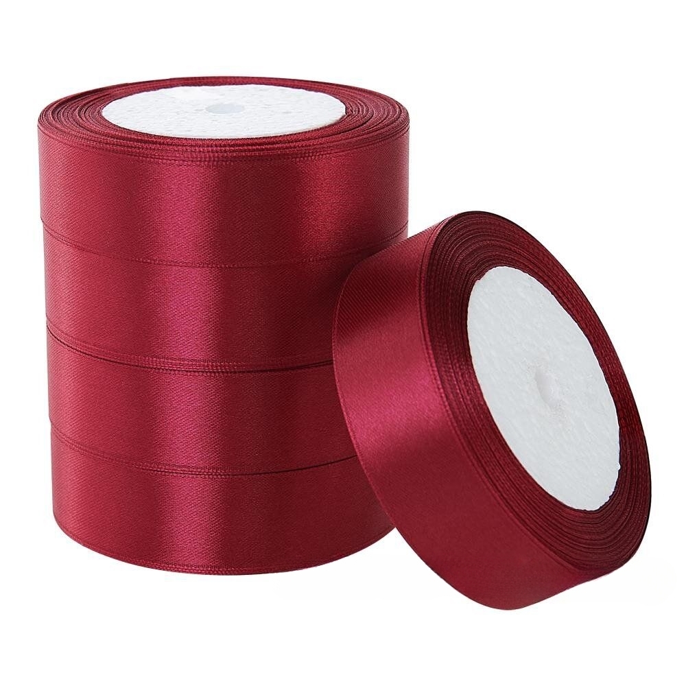 Лента атлас, 25 ммx25 ярд, набор (5 шт) Ягодный