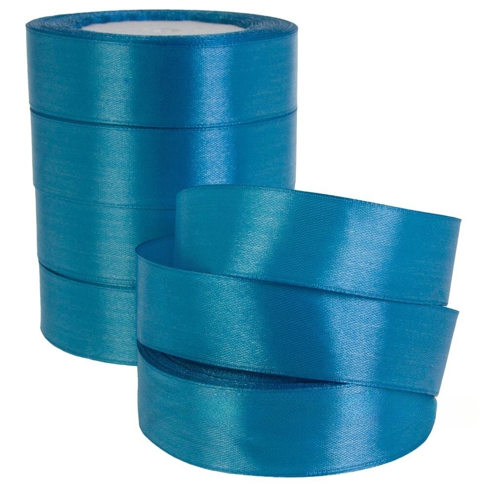 Лента атлас, 25 ммx25 ярд, набор (5 шт) Голубой-Синий