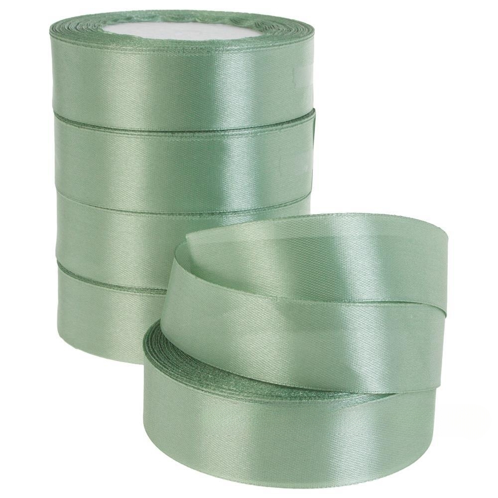 Лента атлас, 25 ммx25 ярд, набор (5 шт) Зеленый-мятный