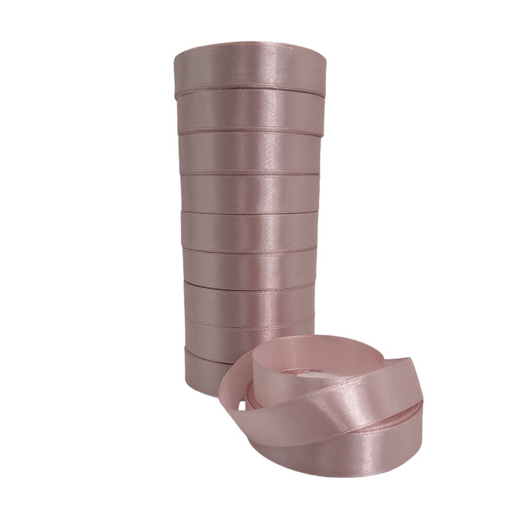 Лента атлас, 20 ммx25 ярд, набор (10 шт) Пудровый-розовый