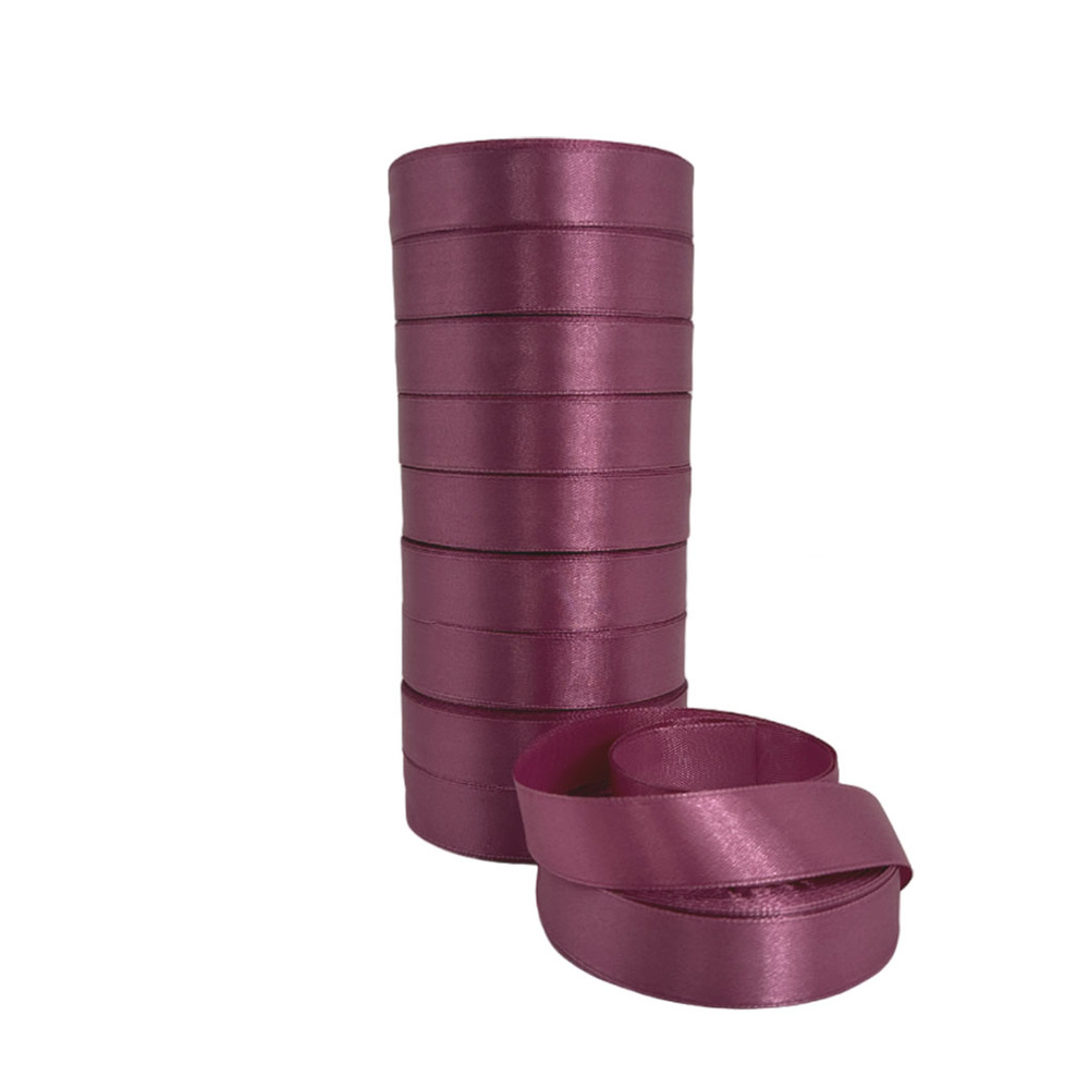 Лента атлас, 20 ммx25 ярд, набор (10 шт) Розовый-сливовый