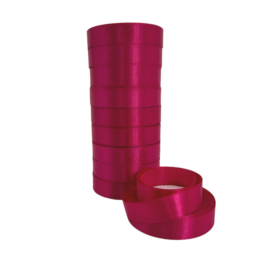 Лента атлас, 20 ммx25 ярд, набор (10 шт) Темно-розовый