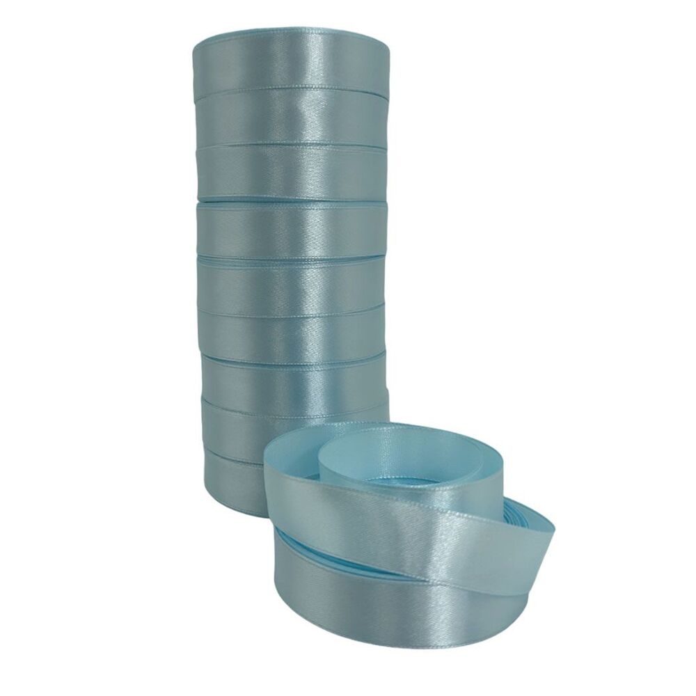 Лента атлас, 20 ммx25 ярд, набор (10 шт) Бирюзовый-голубой
