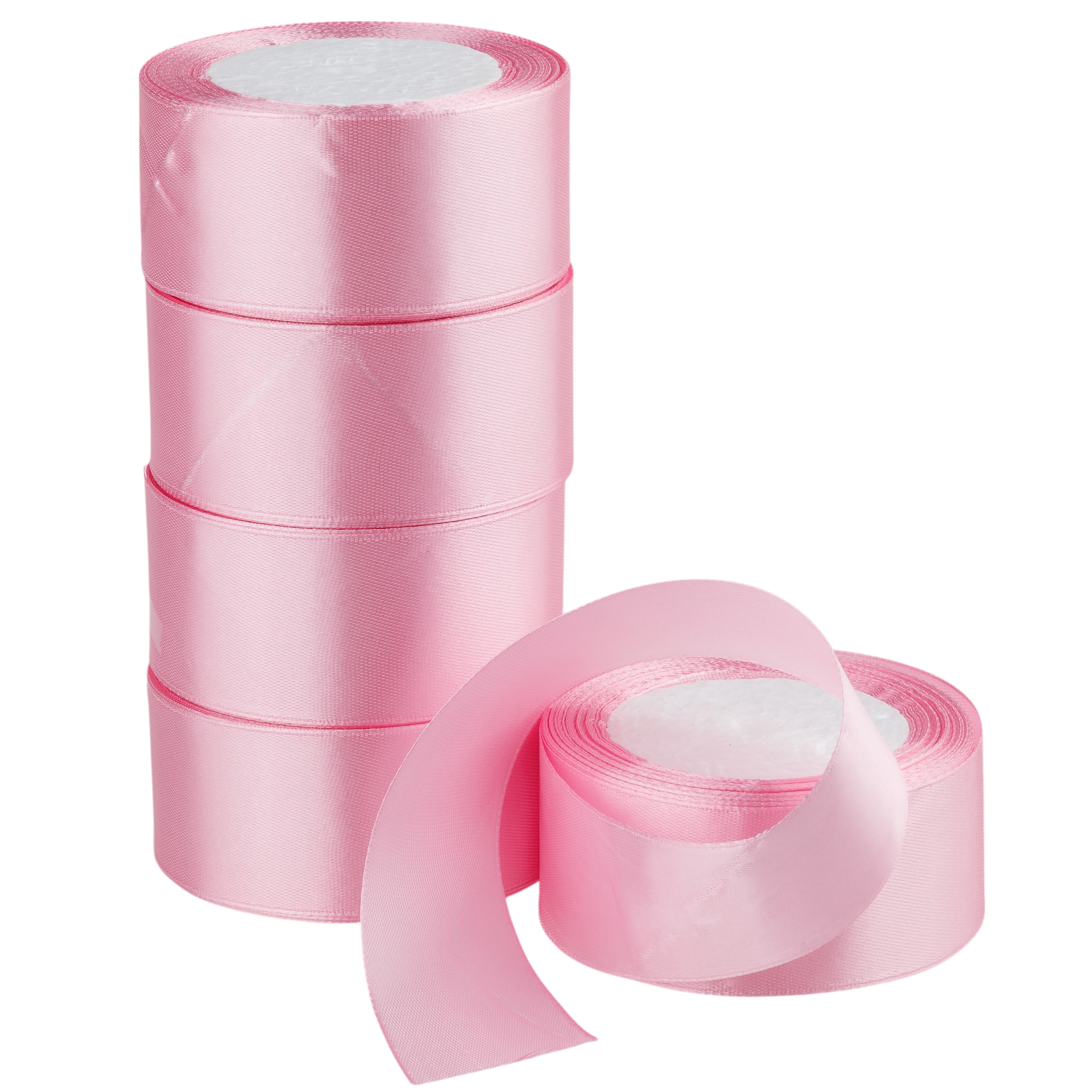 Лента атлас, 40 ммx25 ярд, набор (5 шт) Розовый-сиреневый