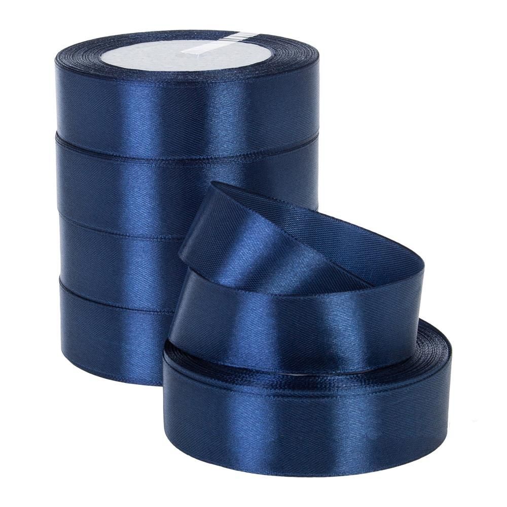 Лента атлас, 25 ммx25 ярд, набор (5 шт) Темно-синий