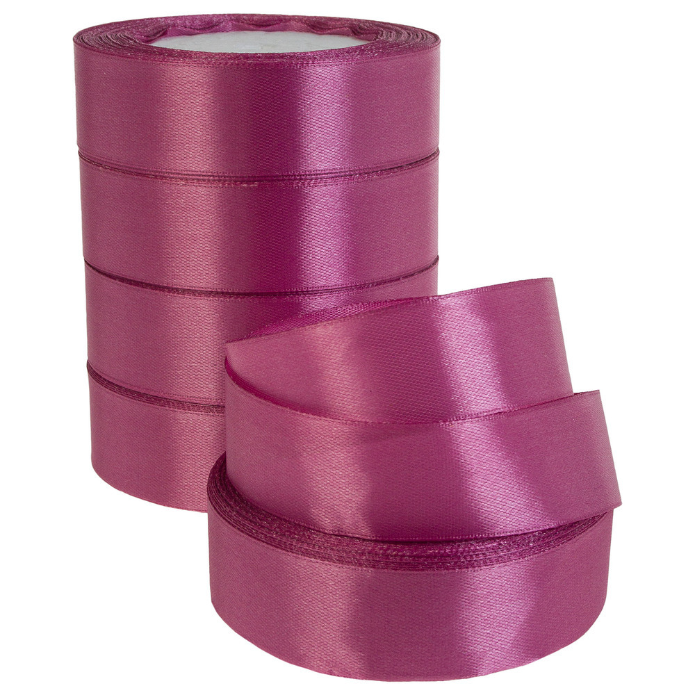 Лента атлас, 25 ммx25 ярд, набор (5 шт) Темно-розовый