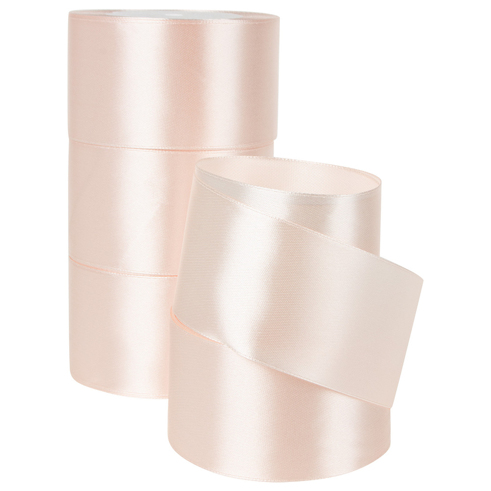 Лента атлас, 50 ммx25 ярд, набор (4 шт) Кремовый-розовый
