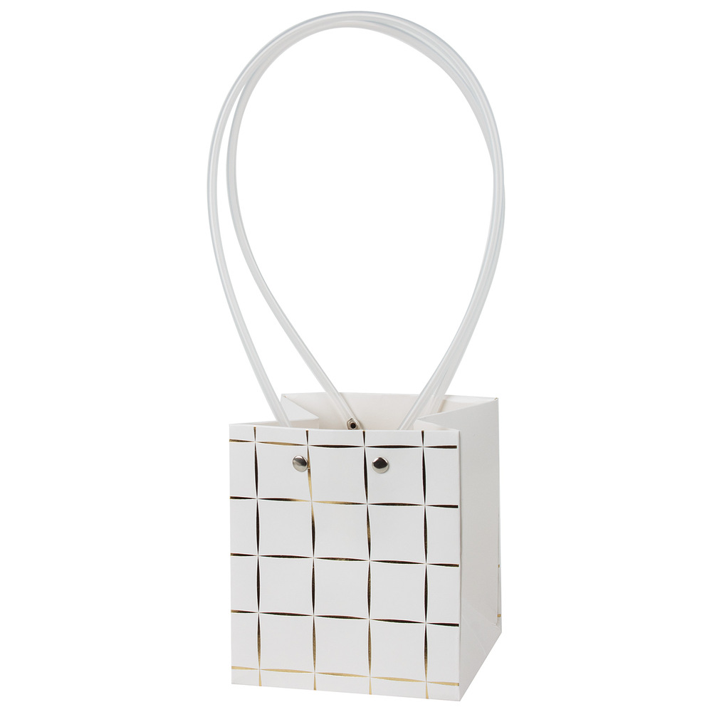 Сумка подарочная "Полосы" (картон), 11,5x10,5xH13 см, набор (10 шт), с ламинацией Белый