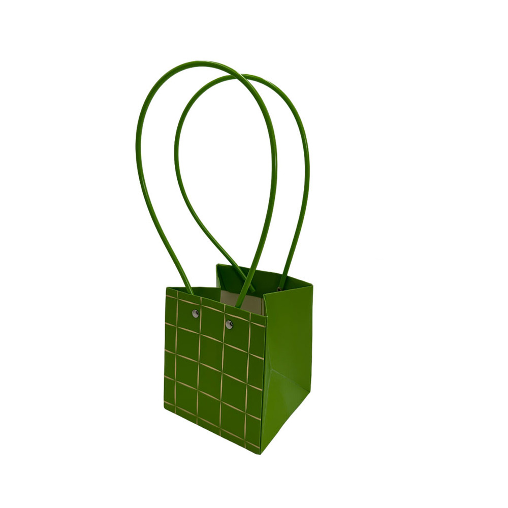 Сумка подарочная "Полосы" (картон), 11,5x10,5xH13 см, набор (10 шт), с ламинацией Зеленый
