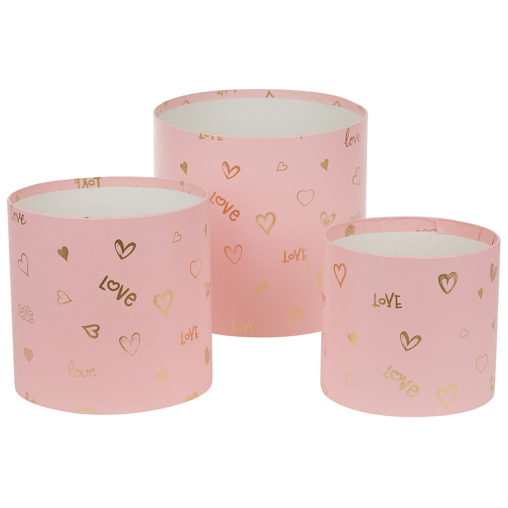 Коробка шляпная "Принт", D18хH17 см, D15хH14,5 см, D13хH12 см, набор (3 шт), без крышки Розовый