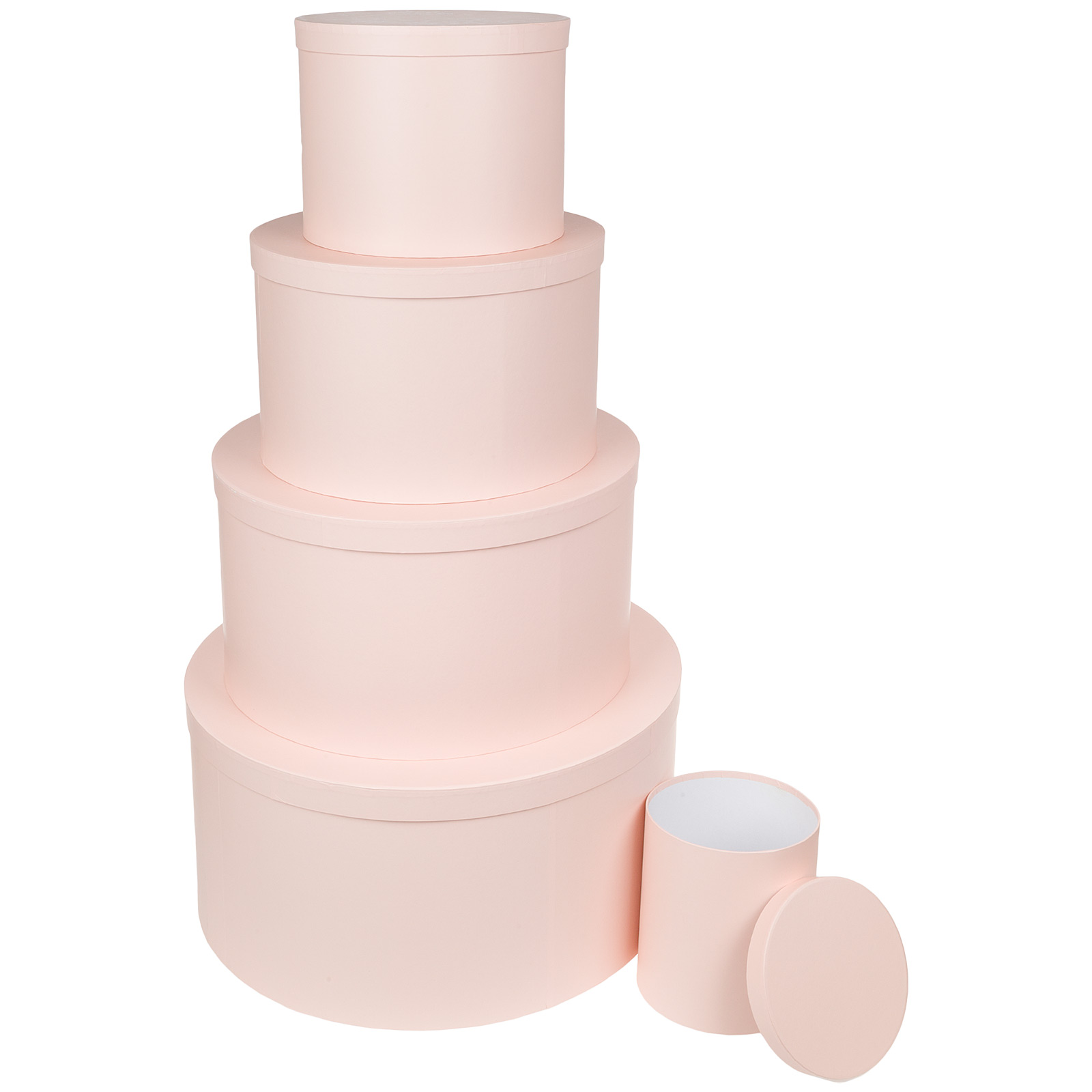 Коробка шляпная, D60xH30 см - D20xH22 см, набор (5 шт) Светло-розовый