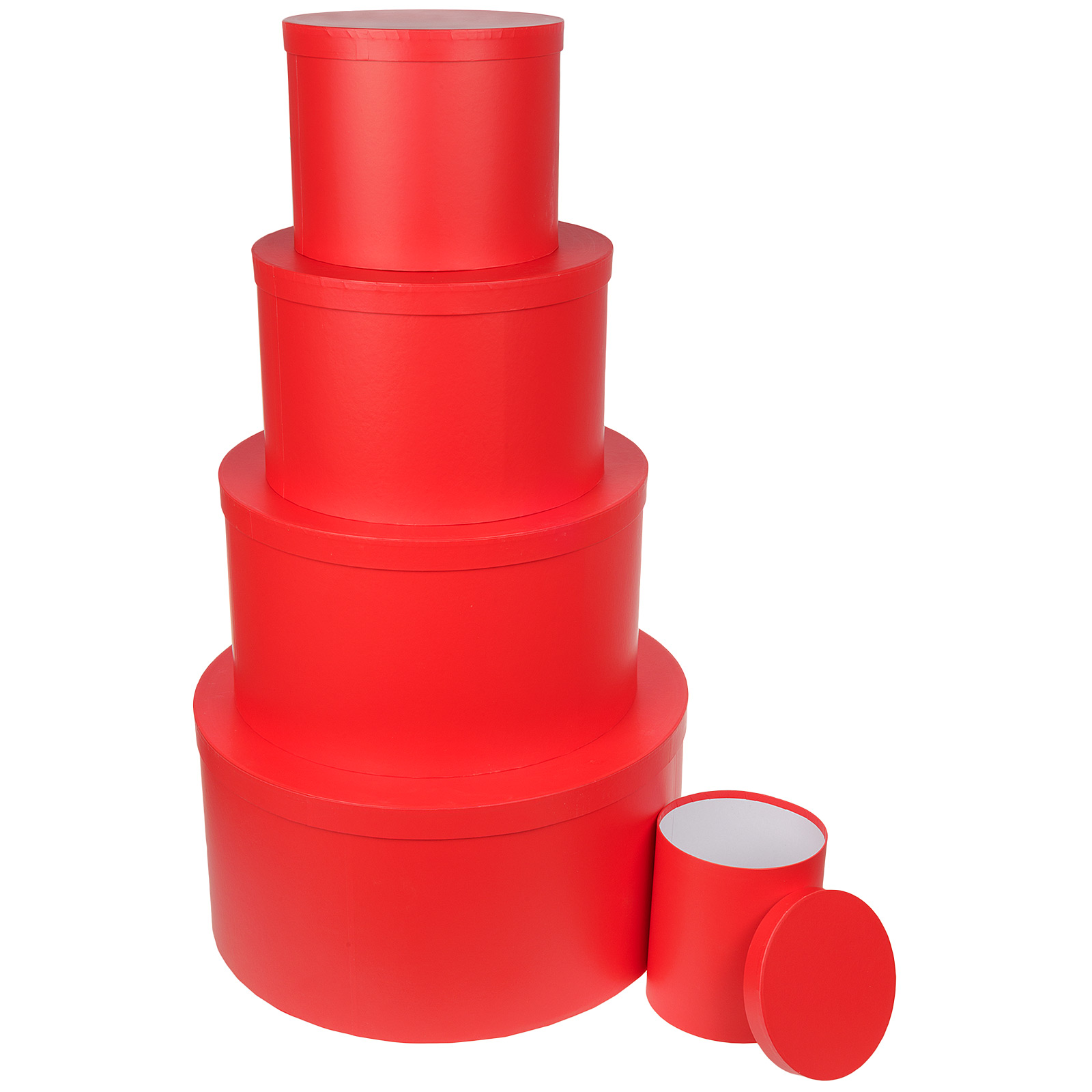 Коробка шляпная, D60xH30 см - D20xH22 см, набор (5 шт) Красный