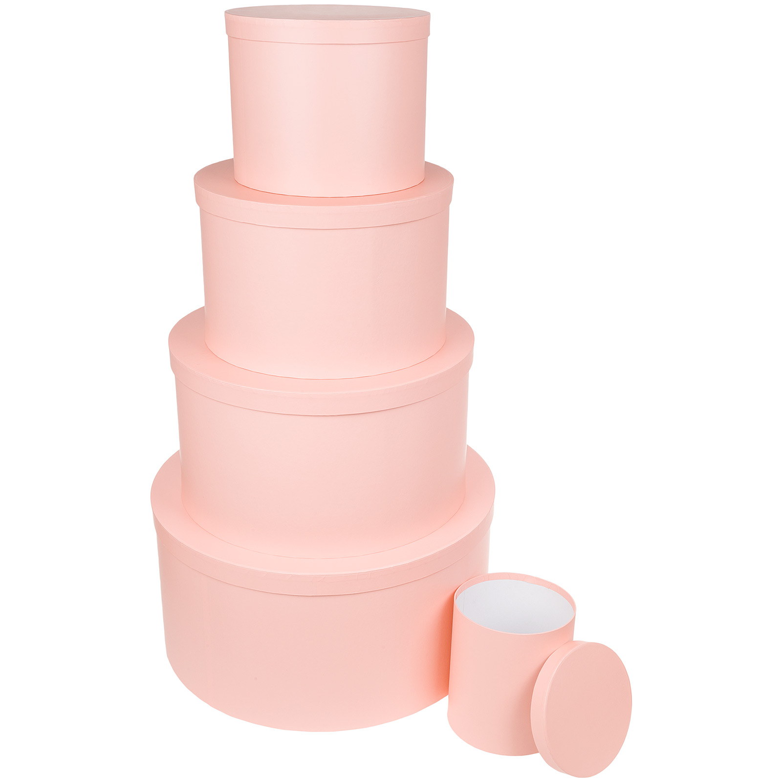 Коробка шляпная, D60xH30 см - D20xH22 см, набор (5 шт) Персиковый