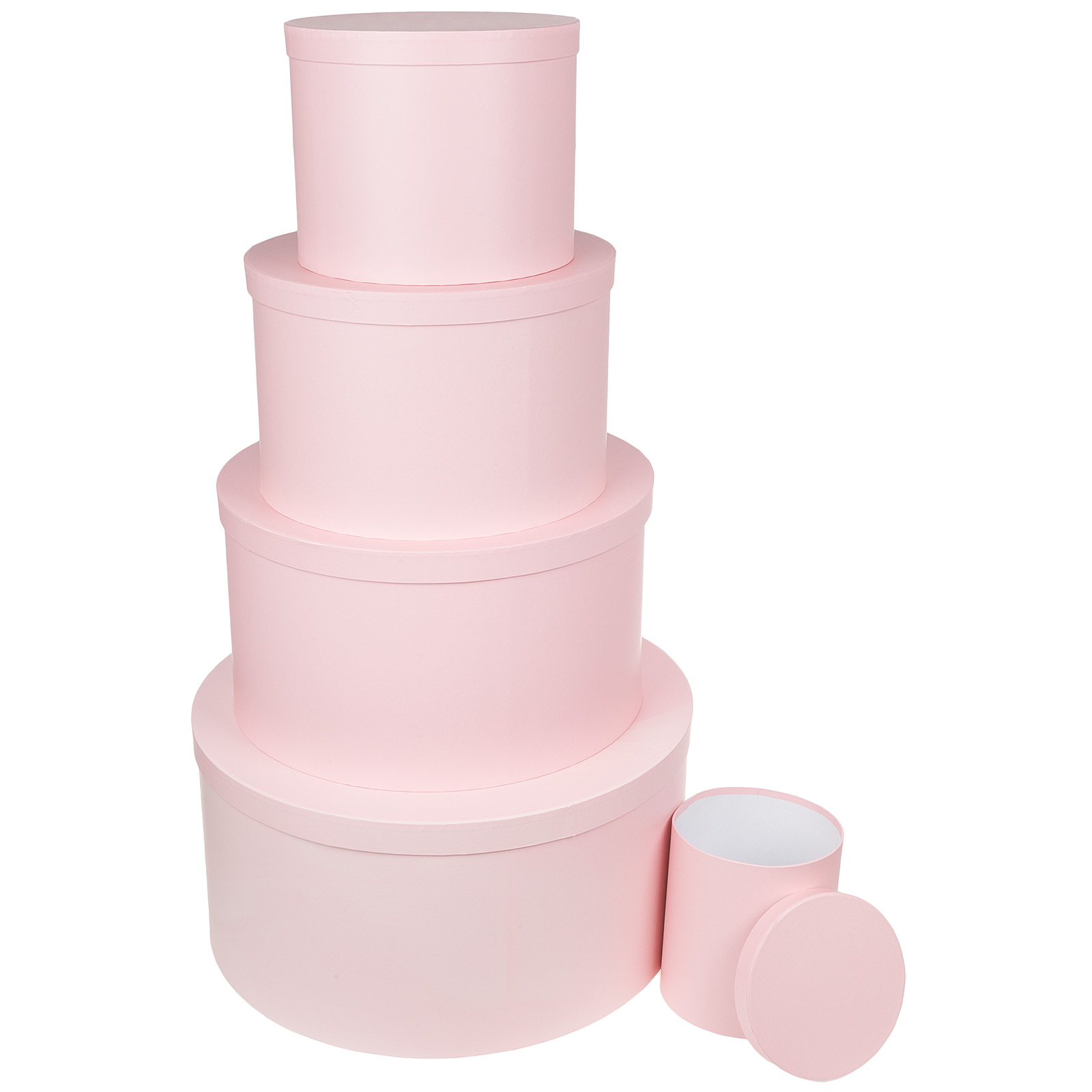 Коробка шляпная, D60xH30 см - D20xH22 см, набор (5 шт) Розовый