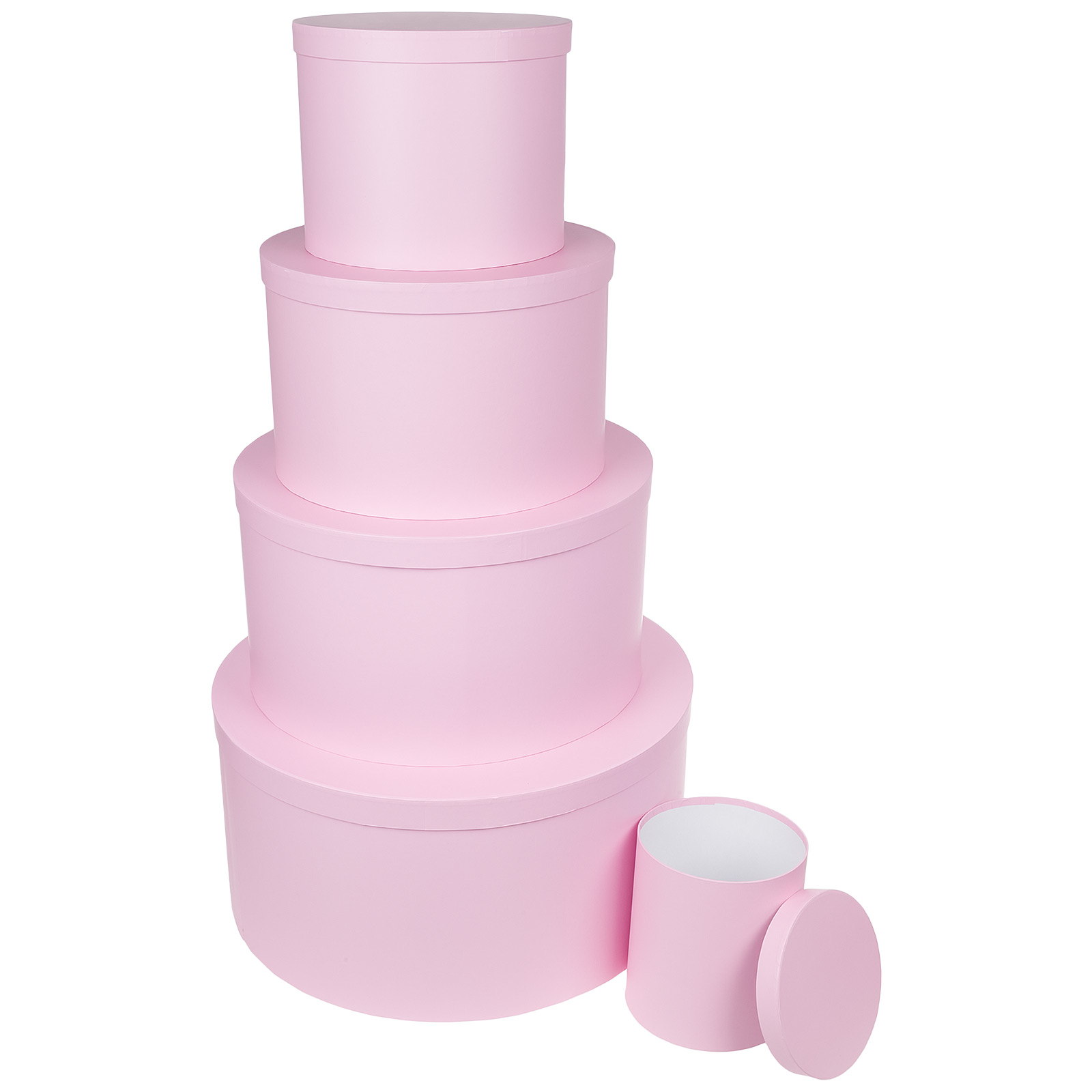 Коробка шляпная, D60xH30 см, D20xH22 см, набор (5 шт), с крышкой Розовый-сиреневый